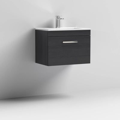 Lana 600mm Wall Hung Single Drawer Vanity Unit & Minimalist Basin - Charcoal Black