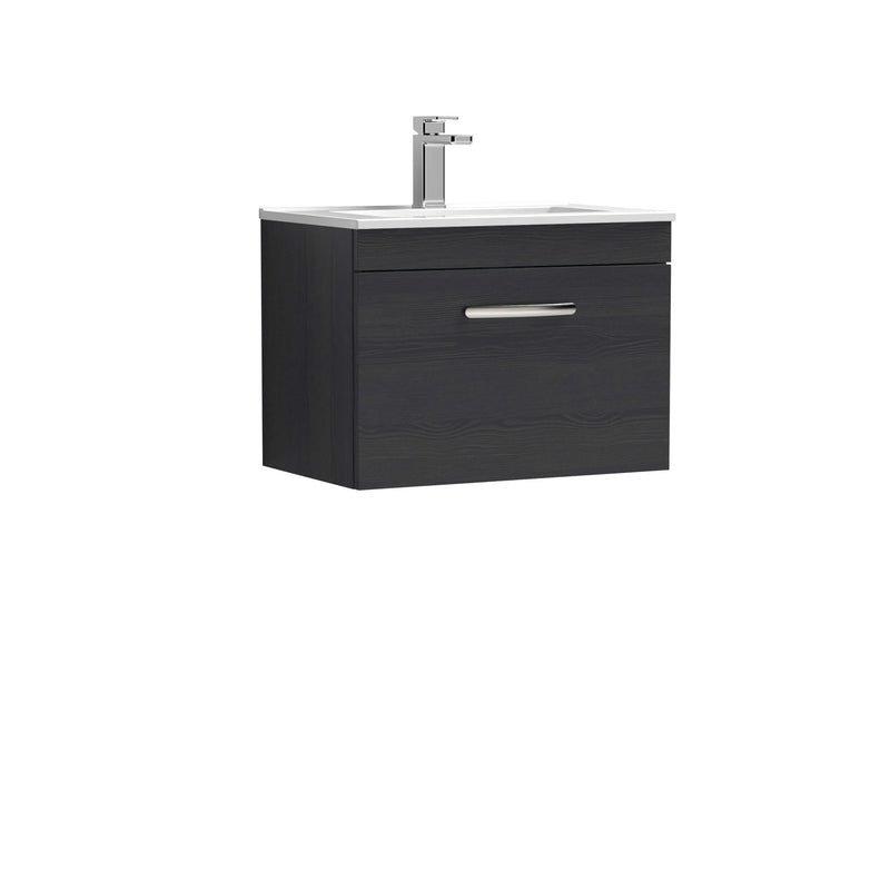 Lana 600mm Wall Hung Single Drawer Vanity Unit & Minimalist Basin - Charcoal Black
