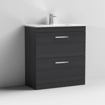 Lana 800mm Floor Standing 2 Drawer Vanity Unit & Minimalist Basin - Charcoal Black