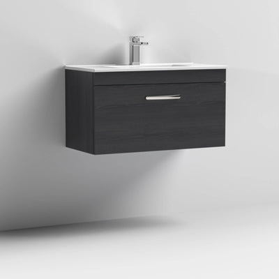 Lana 800mm Wall Hung Single Drawer Vanity Unit & Minimalist Basin - Charcoal Black
