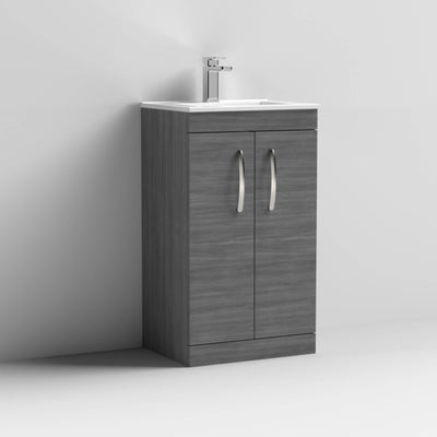 Lana 500mm Floor Standing 2 Door Vanity Unit & Minimalist Basin - Anthracite Woodgrain