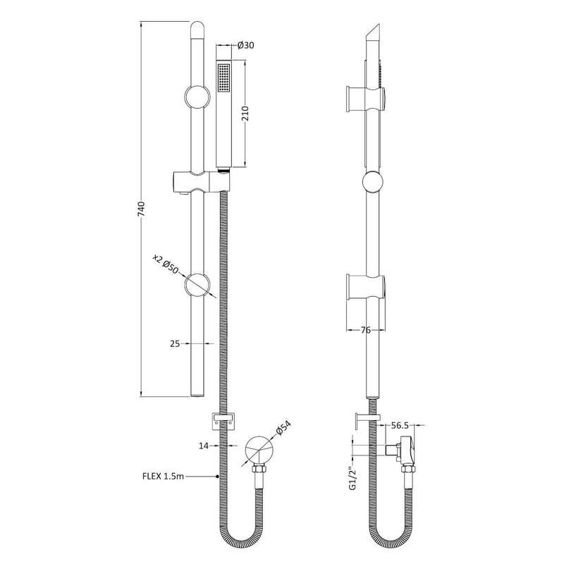 Lana Black Concealed Shower Package With Fixed Head & Rail Kit