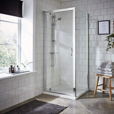 Lisbon 5mm Pivot Shower Door & Side Panel - 1850mm High, Chrome