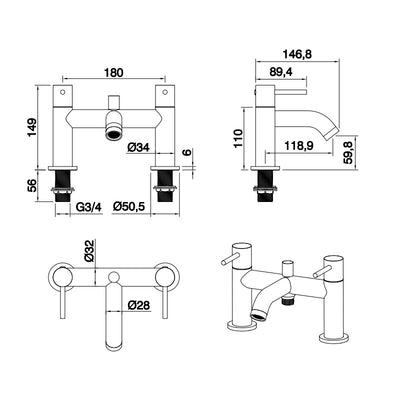 Lux Bath Filler - Brushed Brass