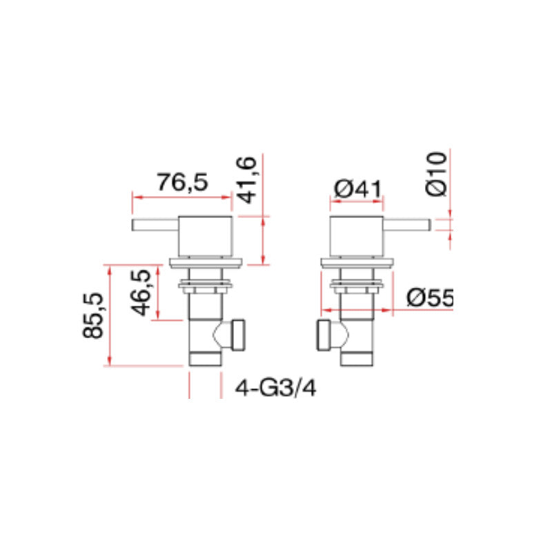 Lux Bath Side Valves - Chrome