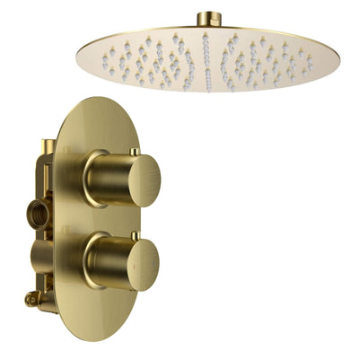 Lux Brushed Brass Concealed Thermostatic Shower Valve & Overhead Shower Set