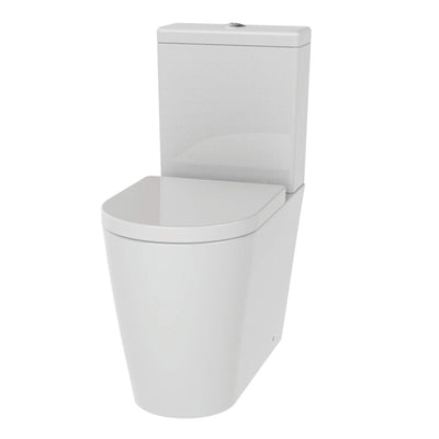 Lux Round Comfort Height Rimless Back To Wall Close Coupled Toilet & Soft Close Seat - Chrome Fittings