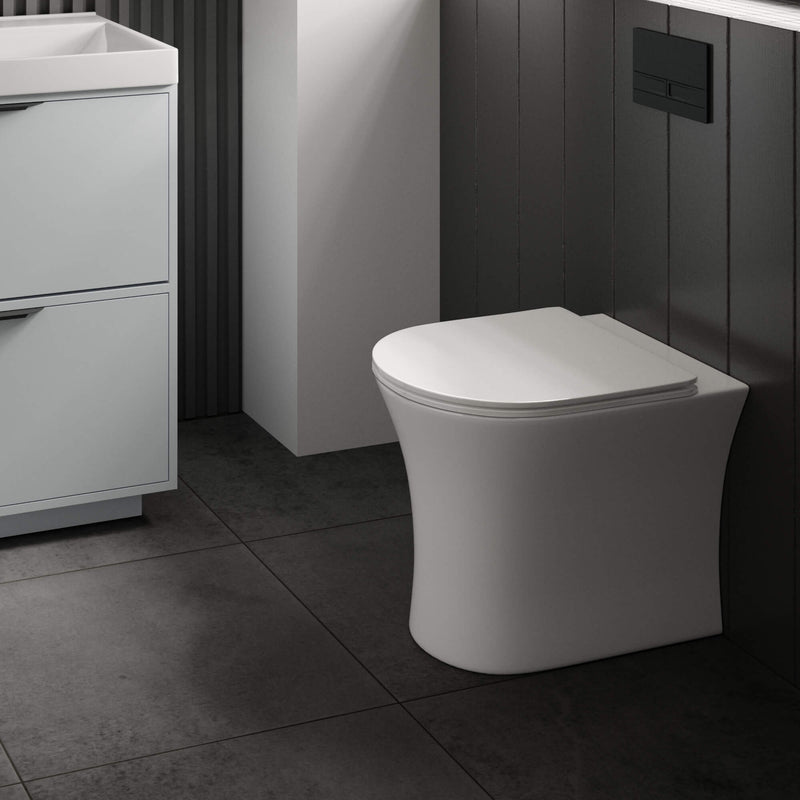 Lux Flair Rimless Back To Wall Toilet & Soft Close Seat - Chrome Fittings