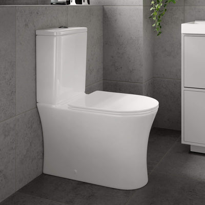 Lux Flair Rimless Back To Wall Close Coupled Toilet & Soft Close Seat - Chrome Fittings