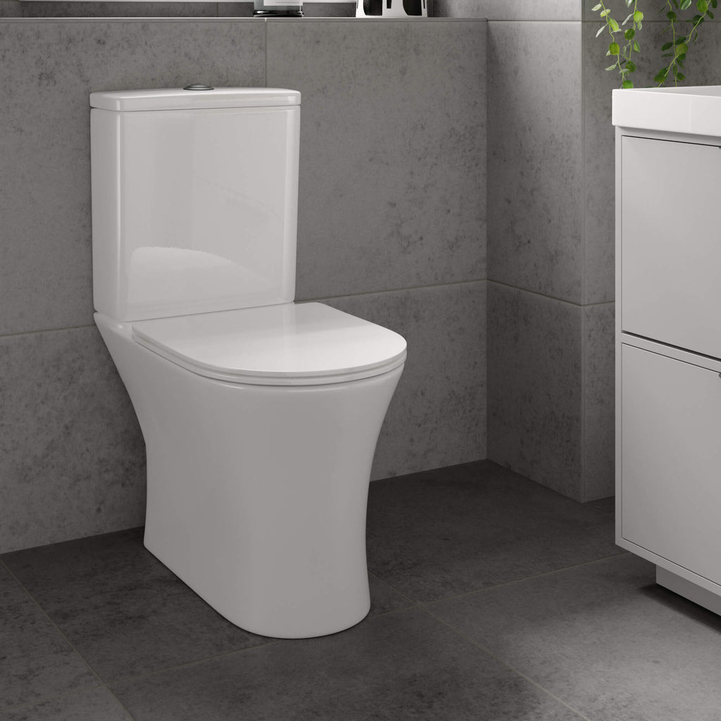 Lux Flair Rimless Close Coupled Toilet & Soft Close Seat - Chrome 