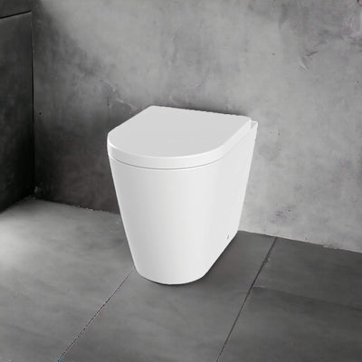 Lux Round Rimless Back To Wall Toilet & Soft Close Seat - Brushed Brass Fittings