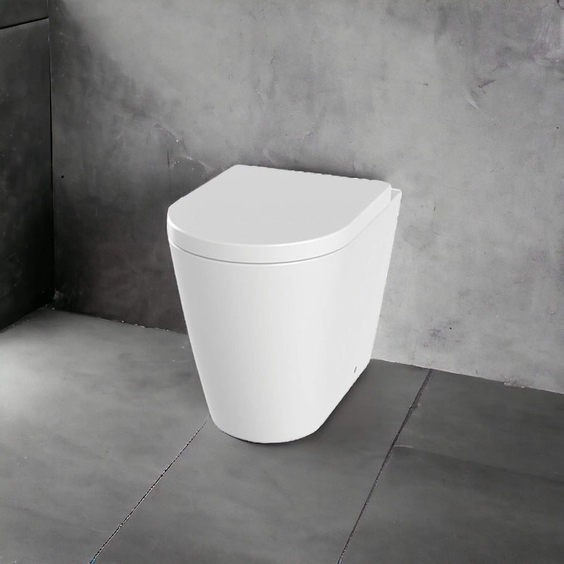 Lux Round Rimless Back To Wall Toilet & Soft Close Seat - Brushed Brass Fittings