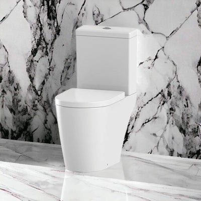 Lux Round Rimless Close Coupled Toilet & Soft Close Seat - Matt Black Fittings