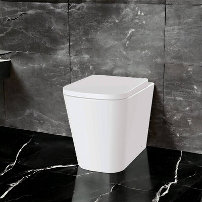 Lux Square Rimless Back To Wall Toilet & Soft Close Seat - Chrome Fittings