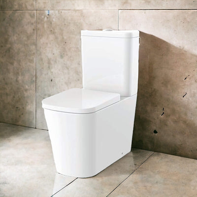 Lux Square Rimless Back To Wall Close Coupled Toilet & Soft Close Seat - Chrome Fittings