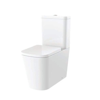 Lux Square Rimless Back To Wall Close Coupled Toilet & Soft Close Seat - Brushed Brass Fittings