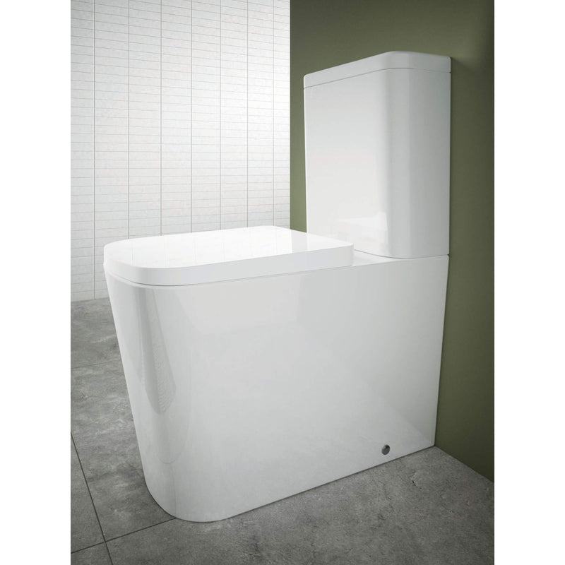 Lux Square Rimless Back To Wall Close Coupled Toilet & Soft Close Seat - Matt Black Fittings