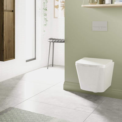 Lux Square Rimless Wall Hung Toilet & Soft Close Seat - Brushed Brass Fittings