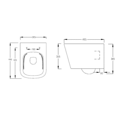Lux Square Rimless Wall Hung Toilet & Soft Close Seat - Chrome Fittings