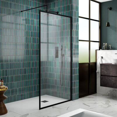 Nuie Full Outer Frame Wetroom Screen & Support Bar (1850mm High) - Satin Black