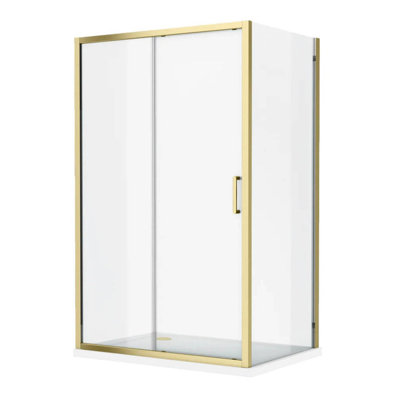 Porto Brushed Brass 6mm Single Sliding Shower Door With Side Panel