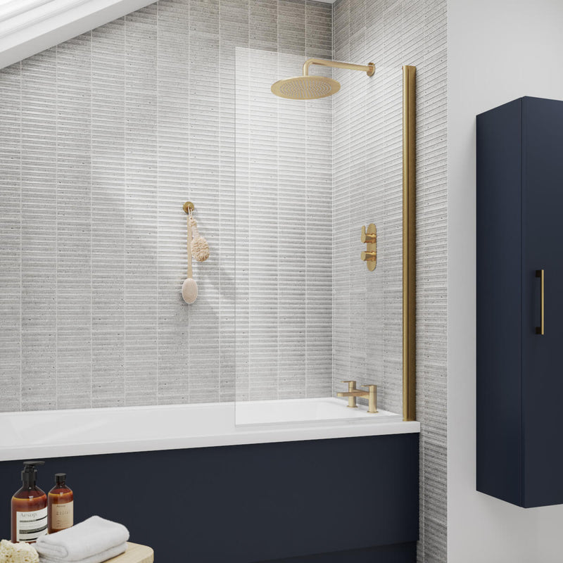 Porto Brushed Brass 6mm Square Hinged Bath Screen - 775mm