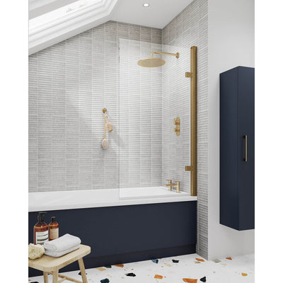 Porto Brushed Brass 8mm Square Hinged Bath Screen - 815mm