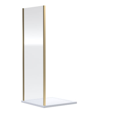 Porto Brushed Brass 6mm Pivot Shower Door With Slate Effect Stone Resin Tray & Waste - 900 x 760mm