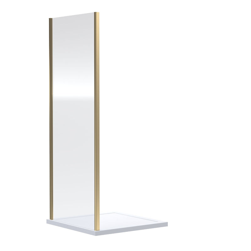 Porto Brushed Brass 6mm Pivot Shower Door With Slate Effect Stone Resin Tray & Waste - 800 x 800mm