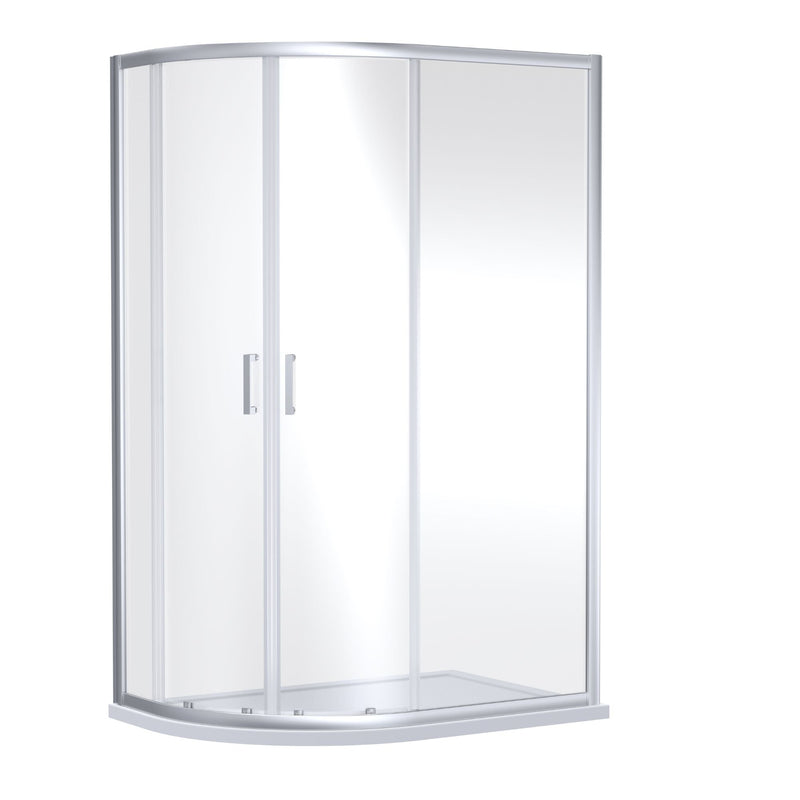 Porto Chrome 6mm Offset Quadrant Shower Enclosure With White Stone Resin Tray & Waste - 900 x 760mm