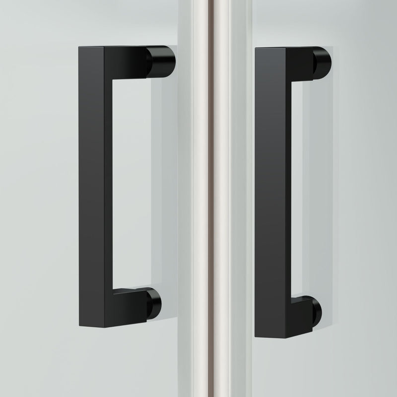 Porto Matt Black 6mm Pivot Shower Door With White Stone Resin Tray & Waste - 900 x 760mm