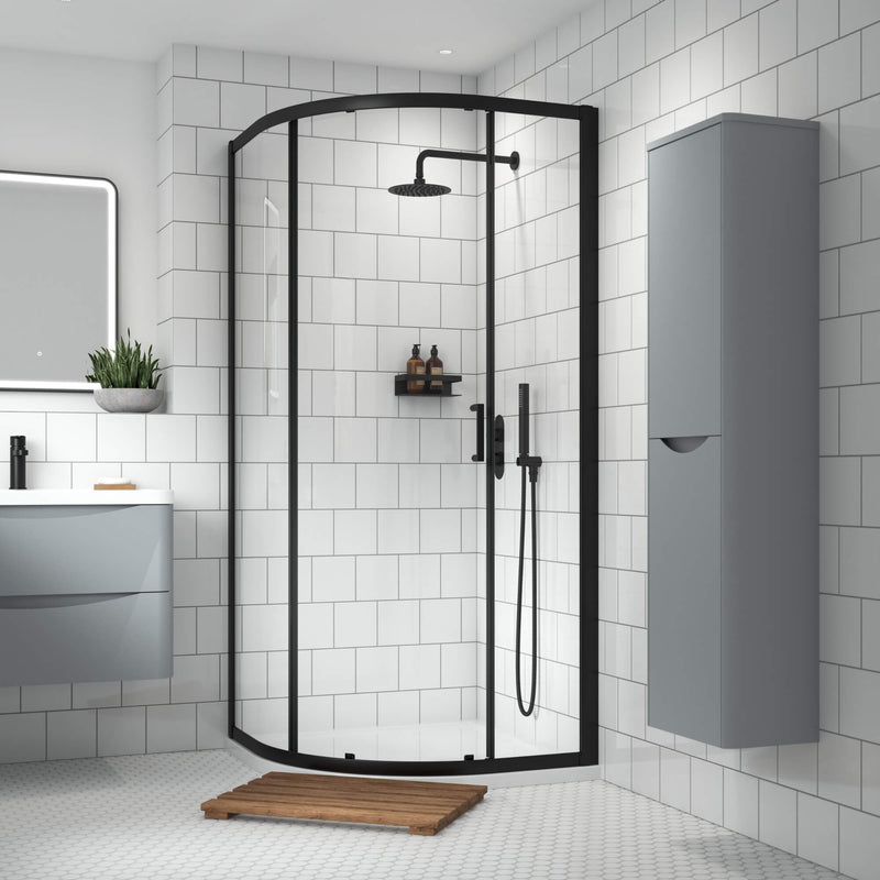 Porto 6mm Single Entry Quadrant Shower Enclosure - 900 x 900mm, 1900mm High, Matt Black