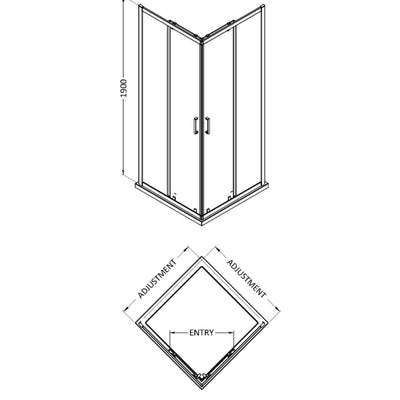 Porto 6mm Corner Entry Shower Enclosure - 800 x 800mm, 1900mm High, Chrome