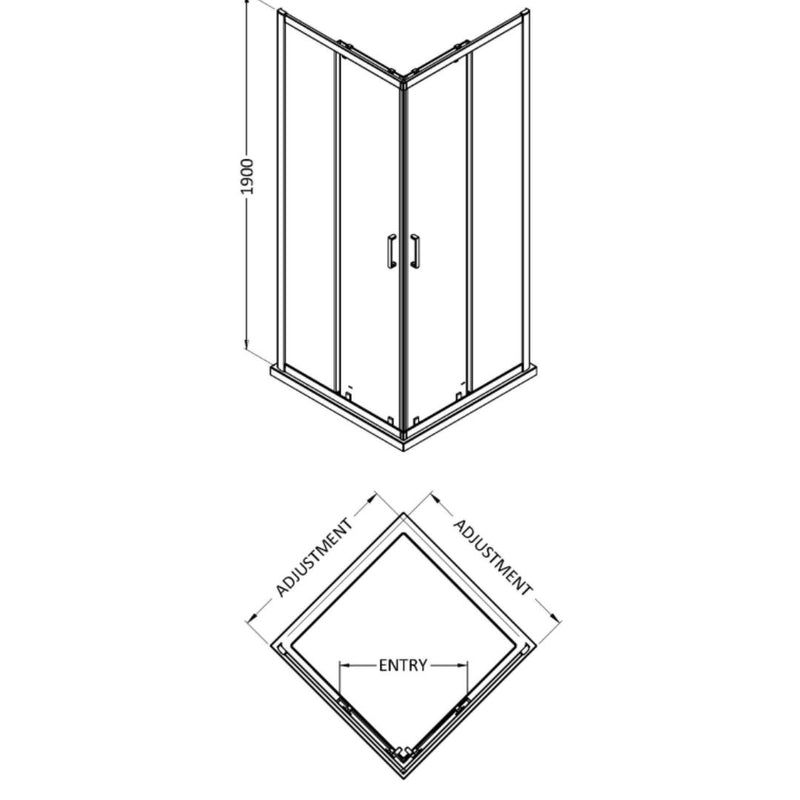 Porto 6mm Corner Entry Shower Enclosure - 800 x 800mm, 1900mm High, Chrome