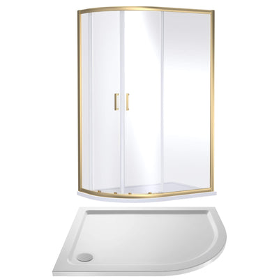 Porto Brushed Brass 6mm Offset Quadrant Shower Enclosure With White Stone Resin Tray & Waste - 1200 x 900mm