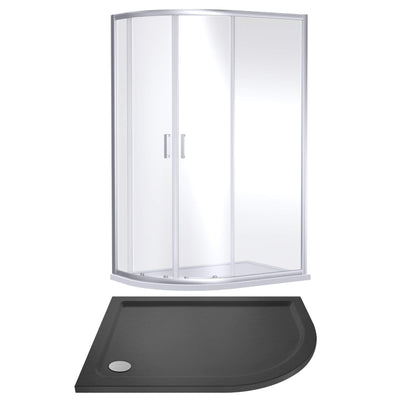 Porto Chrome 6mm Offset Quadrant Shower Enclosure With Slate Effect Stone Resin Tray & Waste