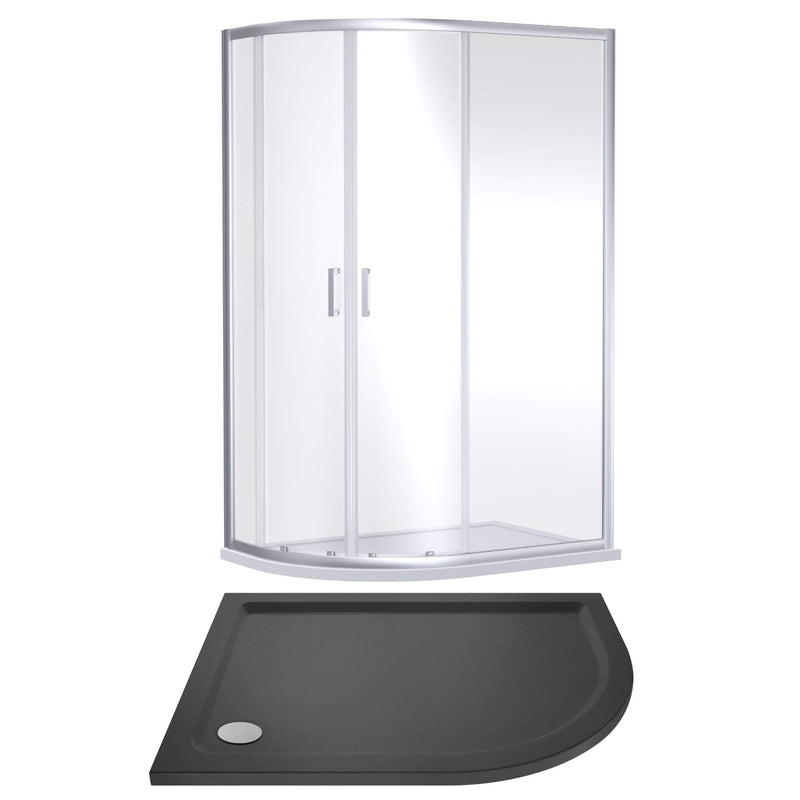 Porto Chrome 6mm Offset Quadrant Shower Enclosure With Slate Effect Stone Resin Tray & Waste