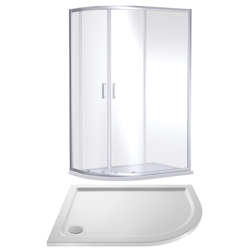 Porto Chrome 6mm Offset Quadrant Shower Enclosure With White Stone Resin Tray & Waste
