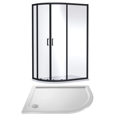 Porto Matt Black 6mm Offset Quadrant Shower Enclosure With White Stone Resin Tray & Waste