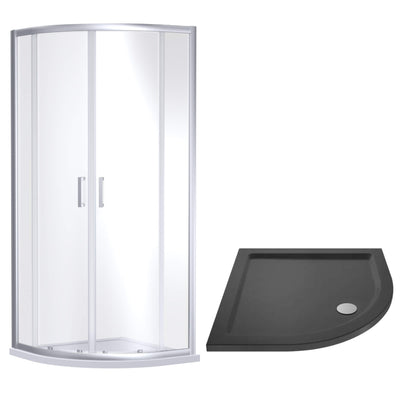 Porto Chrome 6mm Quadrant Shower Enclosure With Slate Effect Stone Resin Tray & Waste 