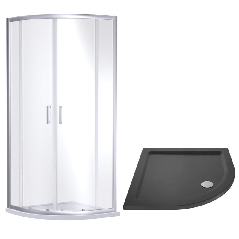 Porto Chrome 6mm Quadrant Shower Enclosure With Slate Effect Stone Resin Tray & Waste 