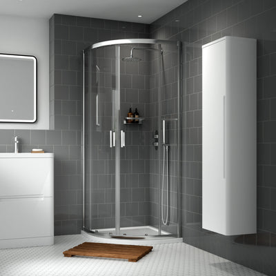 Porto Chrome 6mm Quadrant Shower Enclosure With White Stone Resin Tray & Waste - 900 x 900mm