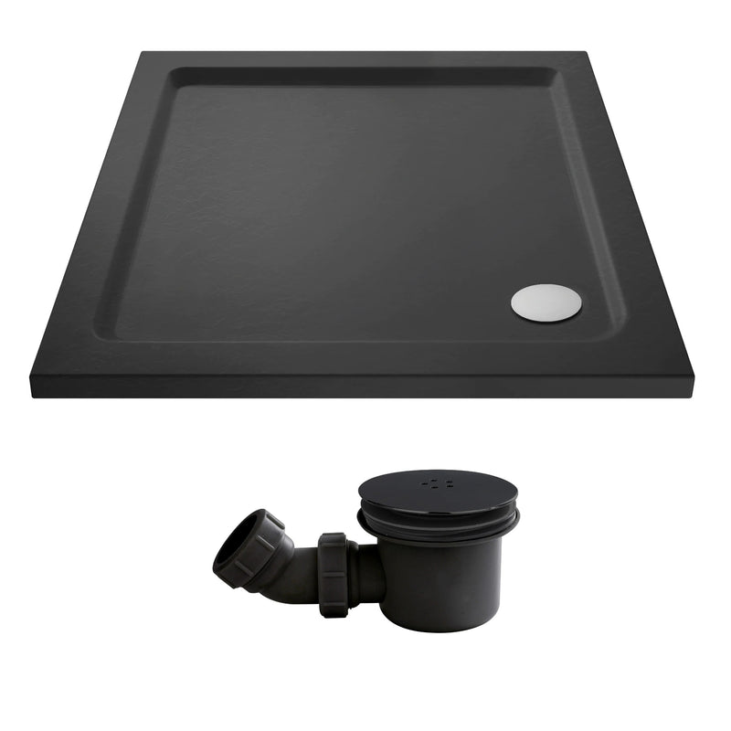 Slate Effect Stone Resin Square Shower Tray & Waste 800 x 800mm