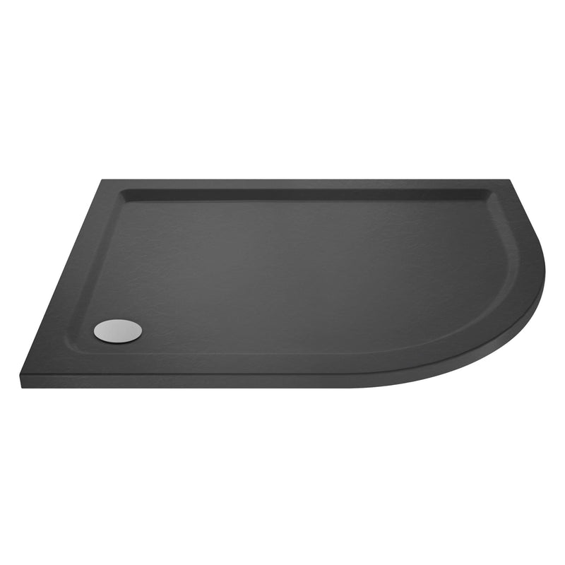 Porto Matt Black 6mm Offset Quadrant Shower Enclosure With Slate Effect Stone Resin Tray & Waste - 1000 x 800mm