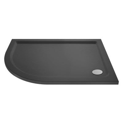 Porto Matt Black 6mm Offset Quadrant Shower Enclosure With Slate Effect Stone Resin Tray & Waste - 1200 x 900mm