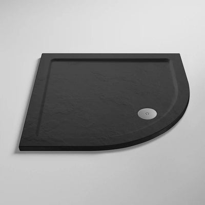 Porto Matt Black 6mm Quadrant Shower Enclosure With Slate Effect Stone Resin Tray & Waste - 900 x 900mm