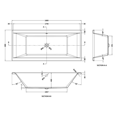 Eternalite Reinforced Square Double Ended Bath - 1800 x 800mm