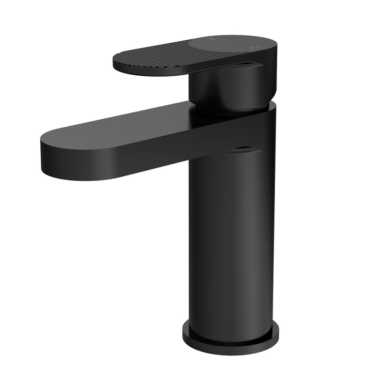 Capri Fluted Matt Black Basin Mixer Tap With Push Button Waste