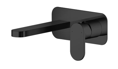 Capri Matt Black Wall Mounted 2 Hole Basin Mixer Tap With Plate