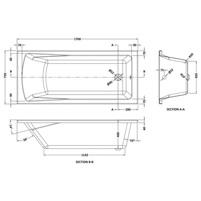 Eternalite Reinforced Square Single Ended Bath - 1700 x 750mm